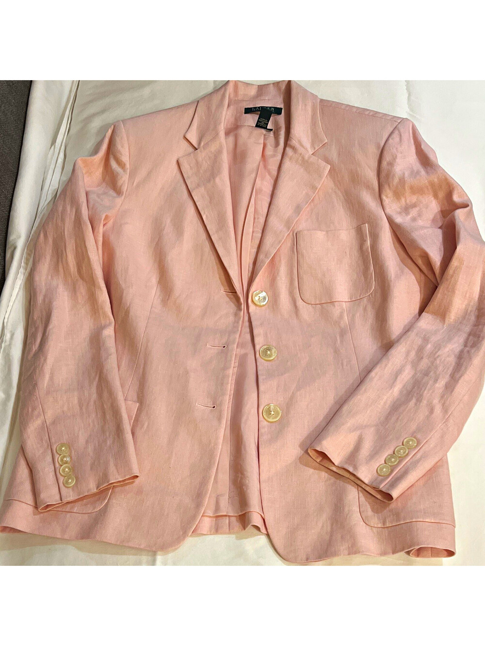 Lauren Ralph Lauren Womens Pink Linen Lined Blazer 3-Button Notch Sz 10